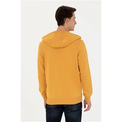 Erkek Hardal Kapüşonlu Örme Hırka