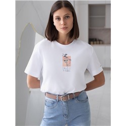 Свободная футболка с принтом из премиального хлопка с эластаном