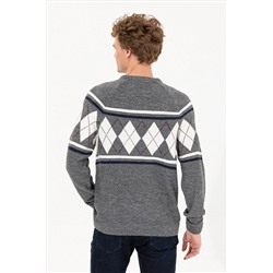 Erkek Gri Melanj Bisiklet Yaka Triko Kazak