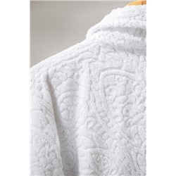 Bernay %100 Pamuk Jakarlı Unisex Şalyaka Bornoz - Beyaz - Natural Koleksiyon