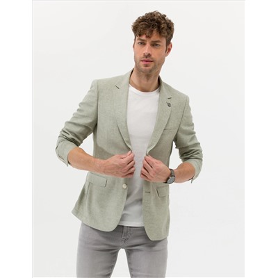 Açık Yeşil Ekstra Slim Fit Keten Karışımlı Blazer Ceket