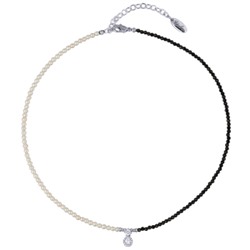 Колье (шпинель, жемчуг белый, кристаллы; покрытие родий) 45см, Есть комплект