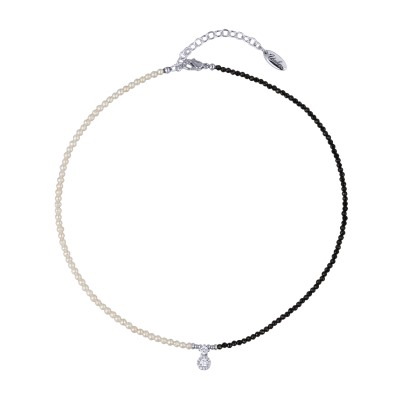 Колье (шпинель, жемчуг белый, кристаллы; покрытие родий) 45см, Есть комплект