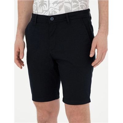 Lacivert Slim Fit Dokuma Şort