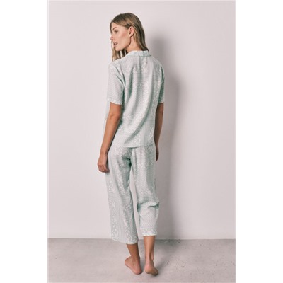 Pijama camisero largo manga corta estampado bandana verde