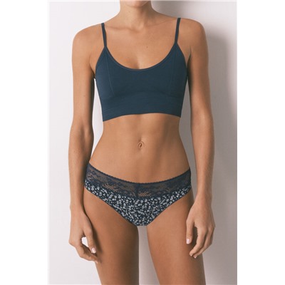 Braga clásica algodón azul estampado flores