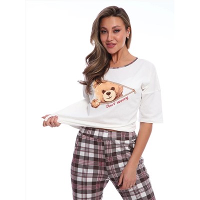 Пижама женская с удлиненной футболкой и брюками в клетку,  Арт. 518