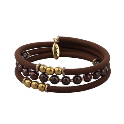 Браслет Терра (гранат, каучук шоколад; покрытие золото), Есть комплект