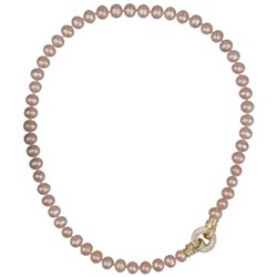 Колье (жемчуг лососевый 7-8мм, фианиты; покрытие золото) 45см, Есть комплект