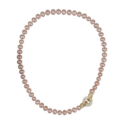 Колье (жемчуг лососевый 7-8мм, фианиты; покрытие золото) 45см, Есть комплект