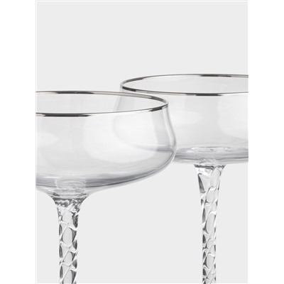 Бокал-креманка для шампанского, 250 мл, 2 шт, стекло, с серебристым кантом, Rhapsody