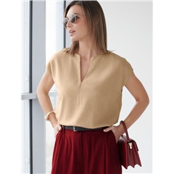 Свободный топ с V-вырезом и цельнокроеным коротким рукавом изо льна с вискозой