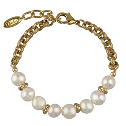 Браслет (жемчуг белый 6мм; покрытие золото) 18-21см, Есть комплект