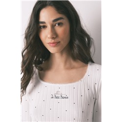 Pijama largo canalé blanco estampado estrellas