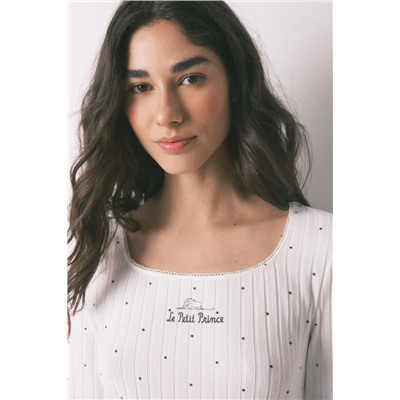 Pijama largo canalé blanco estampado estrellas