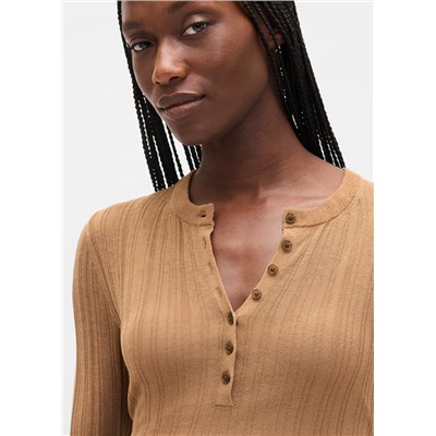 Sheer Rib Henley Sweater