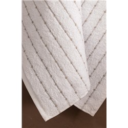 Bande %100 Pamuk Banyo Havlusu - Beyaz/Bej - 70x140 cm