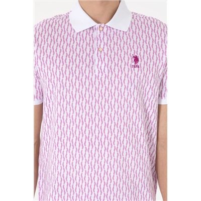 Erkek Regular Fit Polo Yaka Menekşe Desenli Tişört