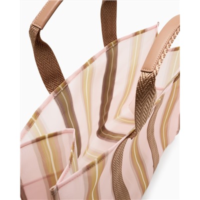 Transparent striped fabric shopper bag