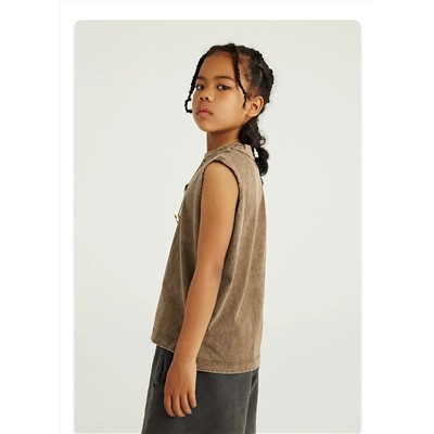 Детская свободная майка/ топ без рукавов для мальчиков с эффектом потёртостей Материал: 100% хлопок