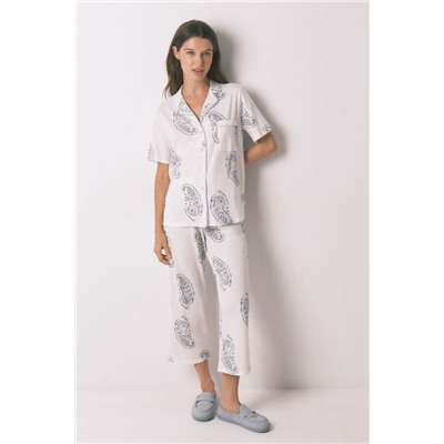 Pijama camisero algodón Paisley azul