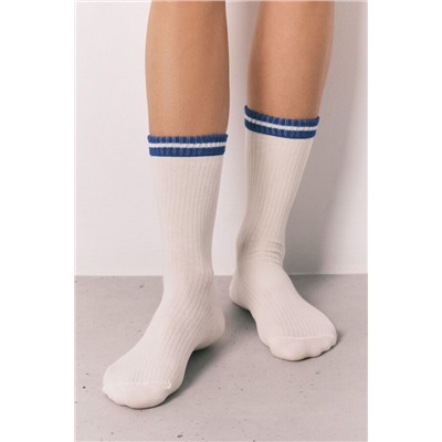 Pack 3 calcetines largos canalé blanco