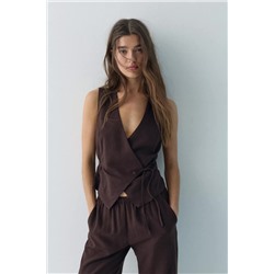 Женский жилет из смесового льна на завязках