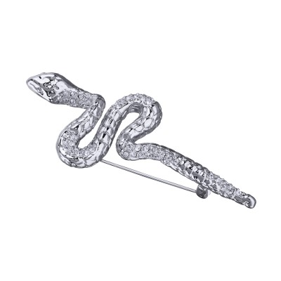 Брошь Змея (кристаллы SW белые; покрытие родий), Есть комплект