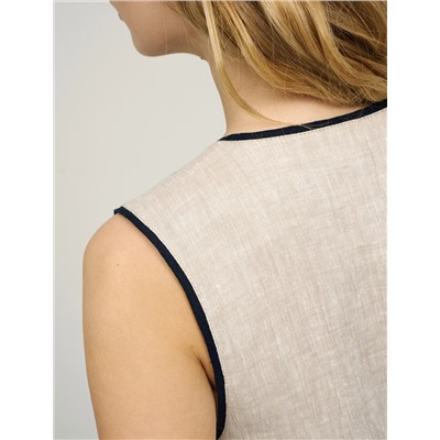 Бежевый жилет изо льна с кантами