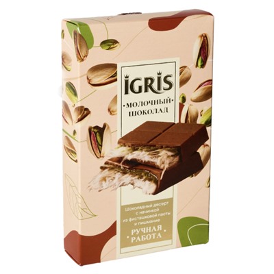 Шоколад молочный IGRIS с начинкой из фисташковой пасты и пишмание, 150г