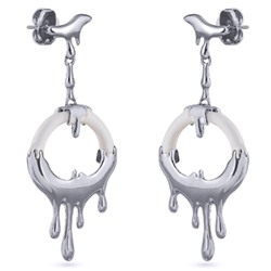 Серьги Оттепель (эмаль белая; покрытие родий), Есть комплект