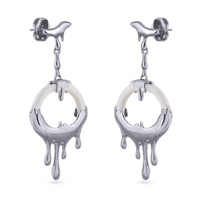 Серьги Оттепель (эмаль белая; покрытие родий), Есть комплект