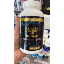 VITA WORLD GLUCOSAMÎNE CHONDROITIN MSM Type 2 Collagen Vet:300gr 200Tablets