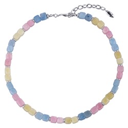 Колье Селена (кварц карамельный микс 7-8мм; покрытие родий) 42-49см, Есть комплект