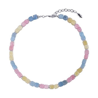 Колье Селена (кварц карамельный микс 7-8мм; покрытие родий) 42-49см, Есть комплект