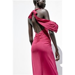 DRAPED TULLE HALTERNECK DRESS