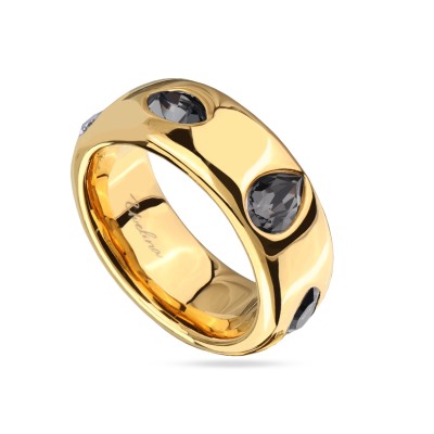 Кольцо Эйва (кристаллы SW темно-серые; покрытие золото), Есть комплект