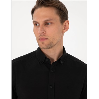 Siyah Oxford Slim Fit Kolay Ütülenebilir Gömlek