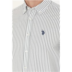 Erkek Ekru Çizgili Beyaz Gömlek