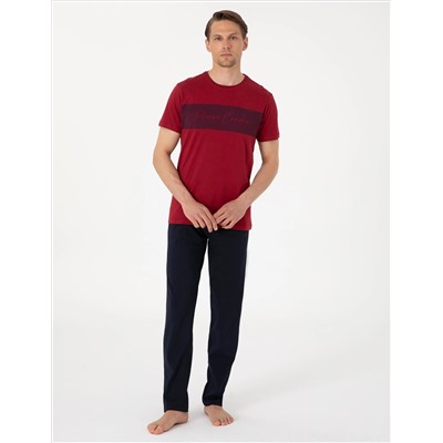 Bordo Kısakol Pijama Takımı