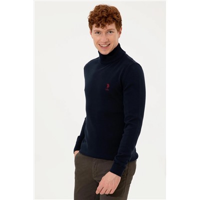 Erkek Lacivert Balıkçı Yaka Basic Triko Kazak