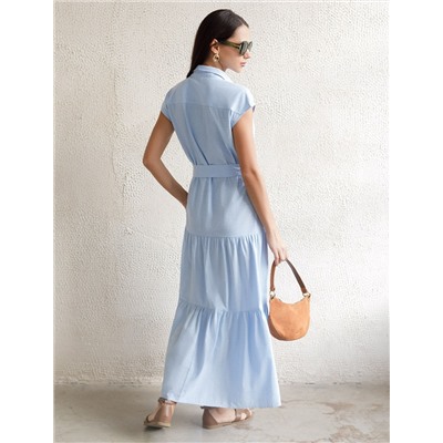 Платье А-силуэта с поясом из легкого хлопкового поплина