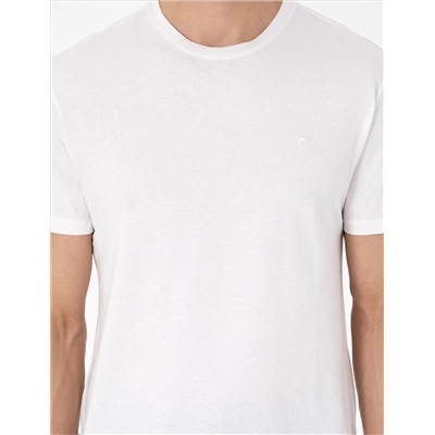 Ekru %100 Pamuk Slim Fit Bisiklet Yaka Basic Tişört