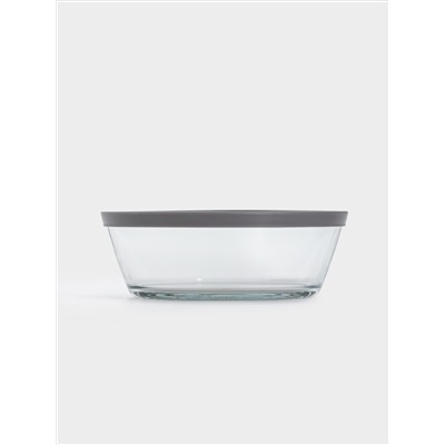 Контейнер, 1,1 л, стекло/пластик, круглый, серый, Basis