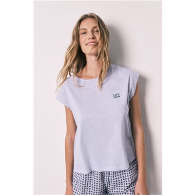 Pijama corto algodón estampado lila