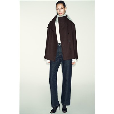 CROPPED WOOL COAT WITH HIGH NECK