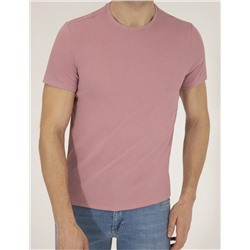 Pembe Slim Fit Dokulu Bisiklet Yaka Tişört