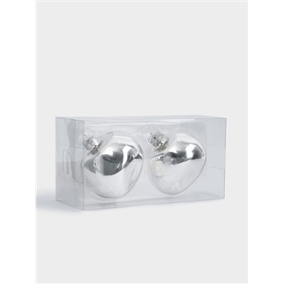 Игрушка елочная, 8 см, 2 шт, стекло, серебристая, Абстрактный шар, New year