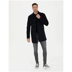 Lacivert Slim Fit Kaşe Kaban