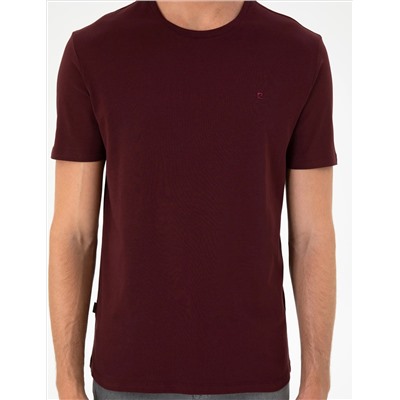 Bordo %100 Pamuk Slim Fit Bisiklet Yaka Basic Tişört